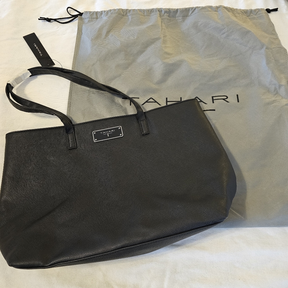 NWT Tahari Tote w/Dust Bag Black Saffiano Man Made Material  $109 MSRP
